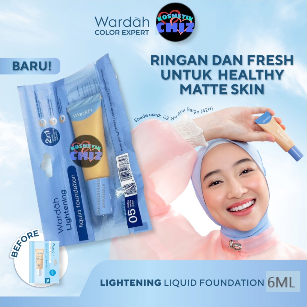 [KECIL] WARDAH Lightening Liquid Foundation Natural Coverage Matte Finish 12-Hour SPF30 PA+++ 6ml