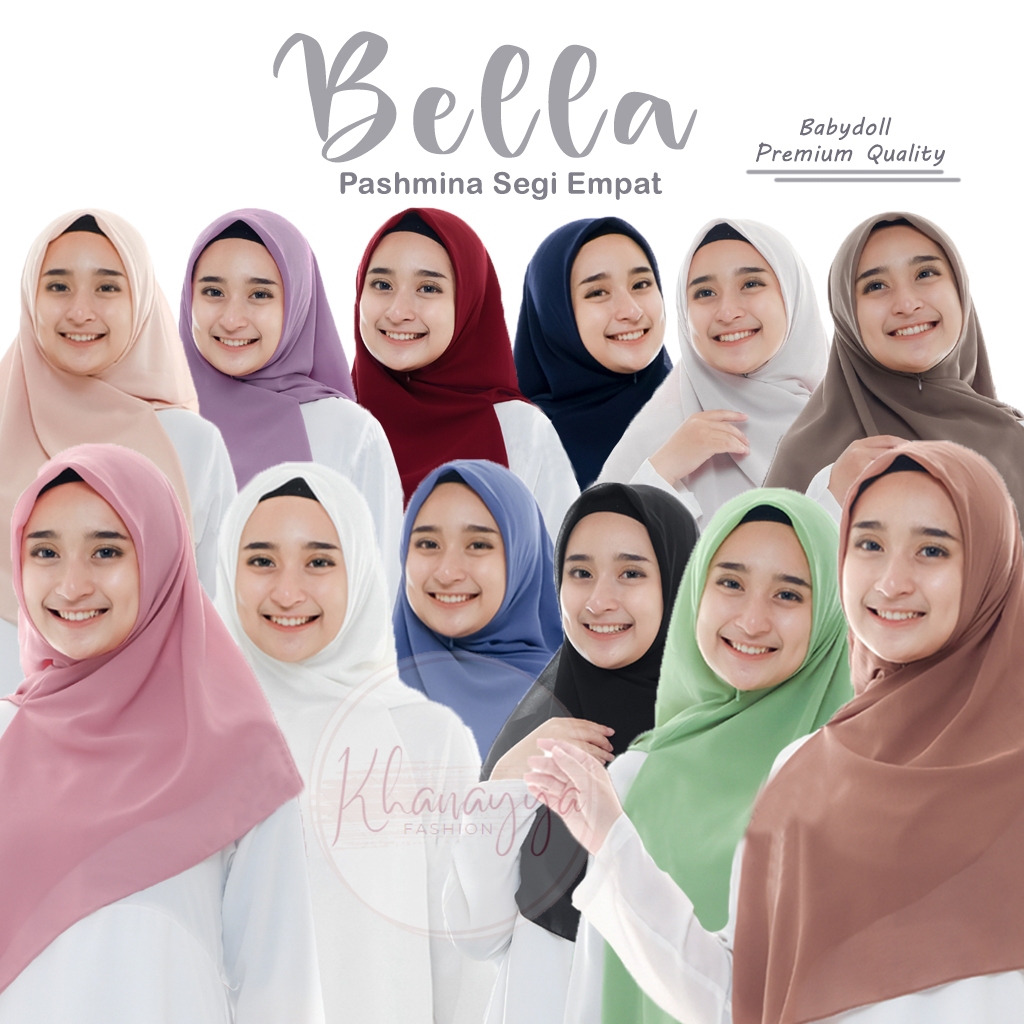 Bella Hijab Phasmina Jilbab Kerudung Pashmina Segi Empat Zipper Instan Resleting Babydoll Premium