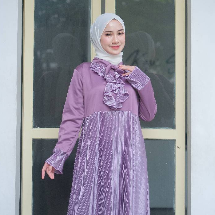 Dress Bunga Plisket Ceruty | Gamis Wanita Plisket | Gamis Plisket Ceruty | Gamis Murah Berkualitas