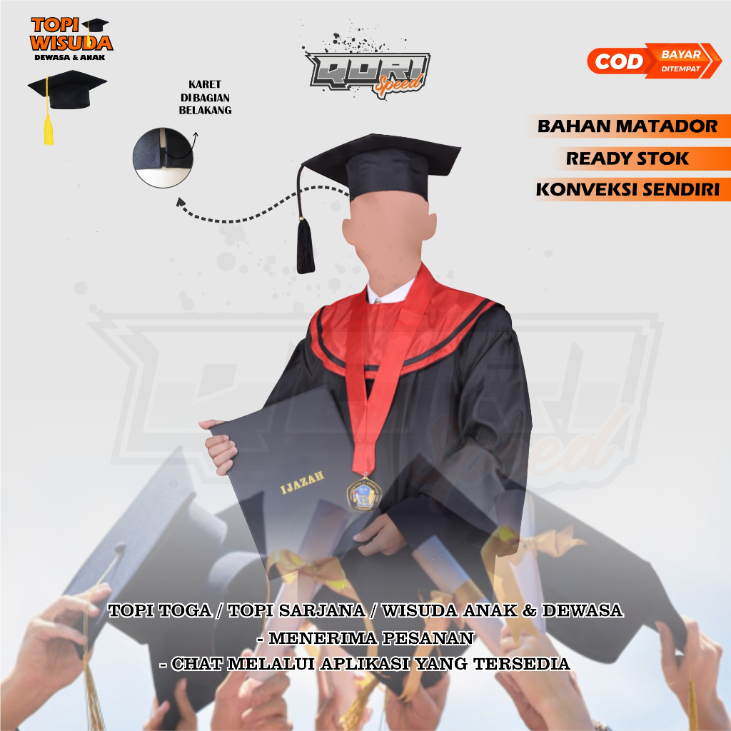 Topi Wisuda / Topi Sarjana / Topi Toga TK,SD,SMP,DEWASA,MAHASISWA, READY STOK