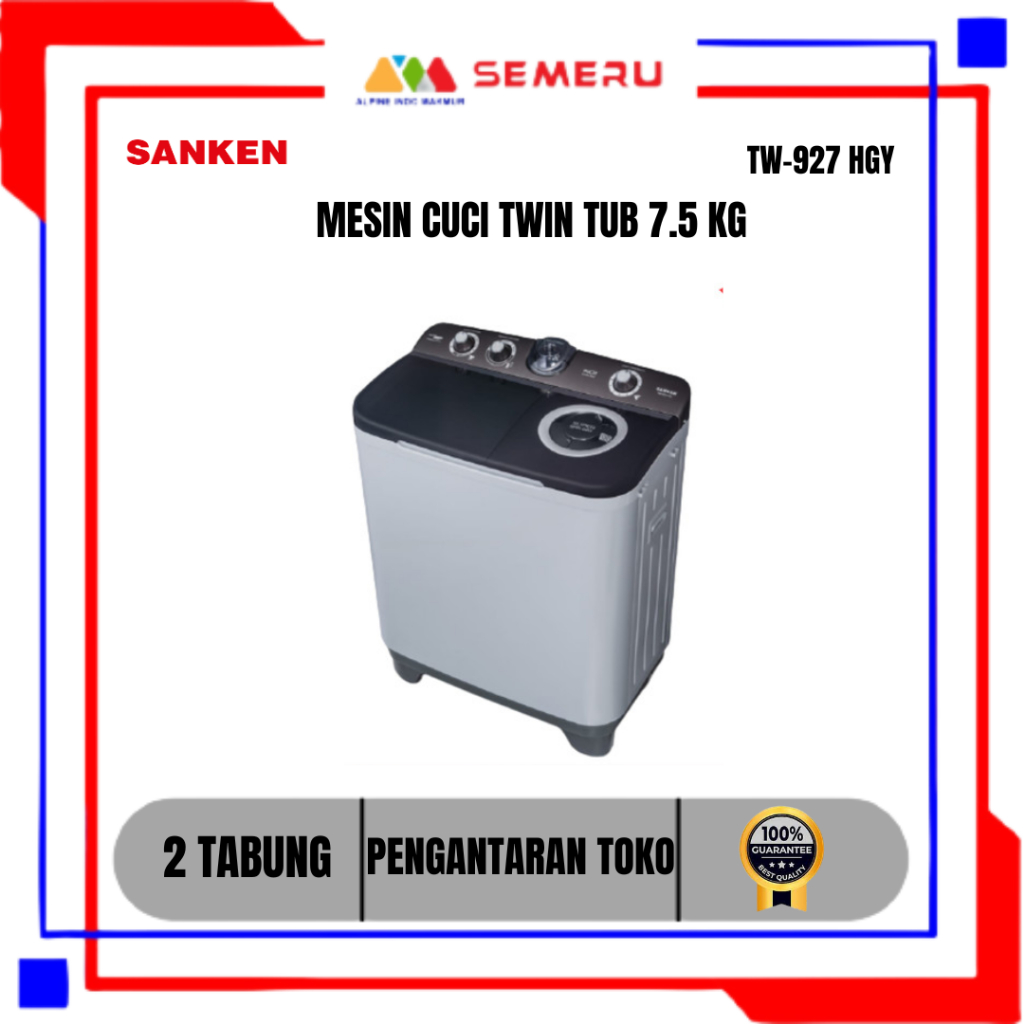 SANKEN MESIN CUCI TWIN TUB / MESIN CUCI 2 TABUNG 7.5 KG TW-927 HGY  / TW-933 BU /9 KG TW-9927 AS / T