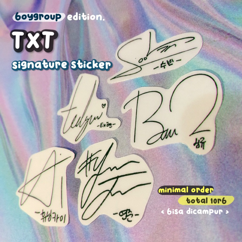 txt signature sticker ♡ stiker transparan ttd tandatangan kpop boygroup idol tubatu beomgyu hueningk