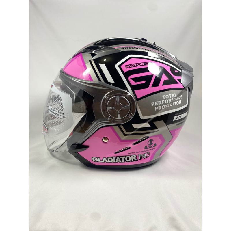 HELM NHK GLADIATOR MOTIF / CORAK GAS PINK ( DOUBLE VISOR )