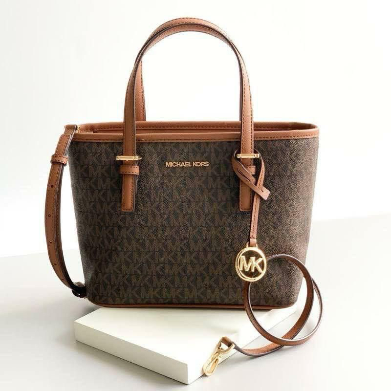 Mk jet set Travel Monogram XS Carryall Zip Tote Brown