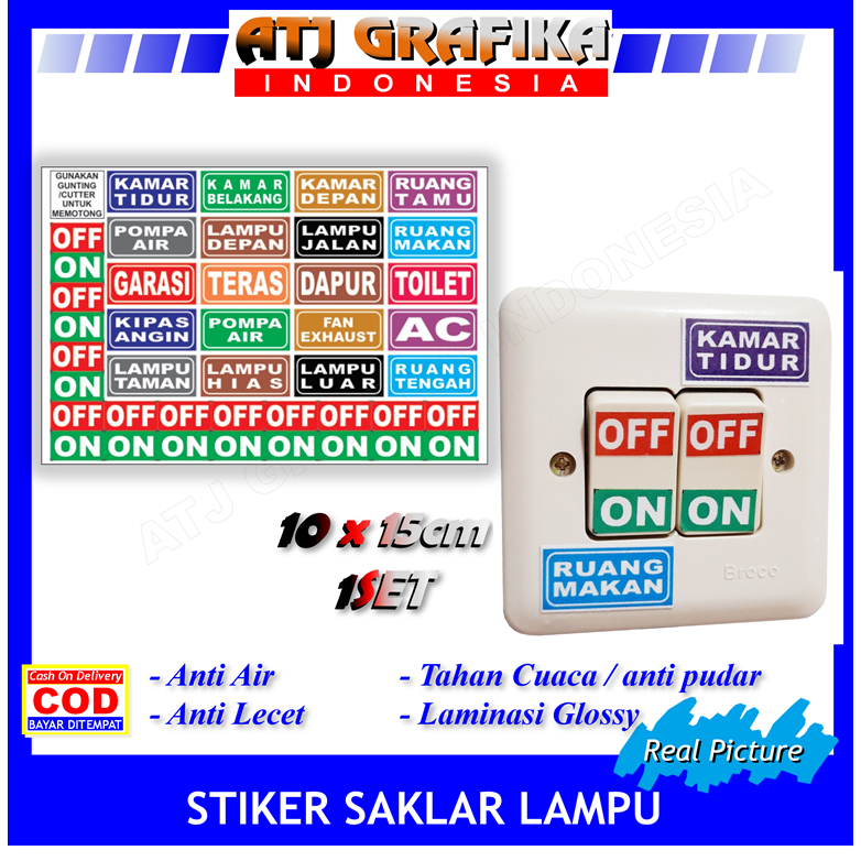 

Stiker tulisan saklar stop kontak on off sticker lampu listrik rumah toko kantor hemat energi