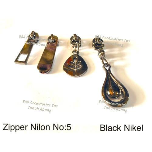Kepala Resleting No.5 Gigi Nylon Impor Black Nikel