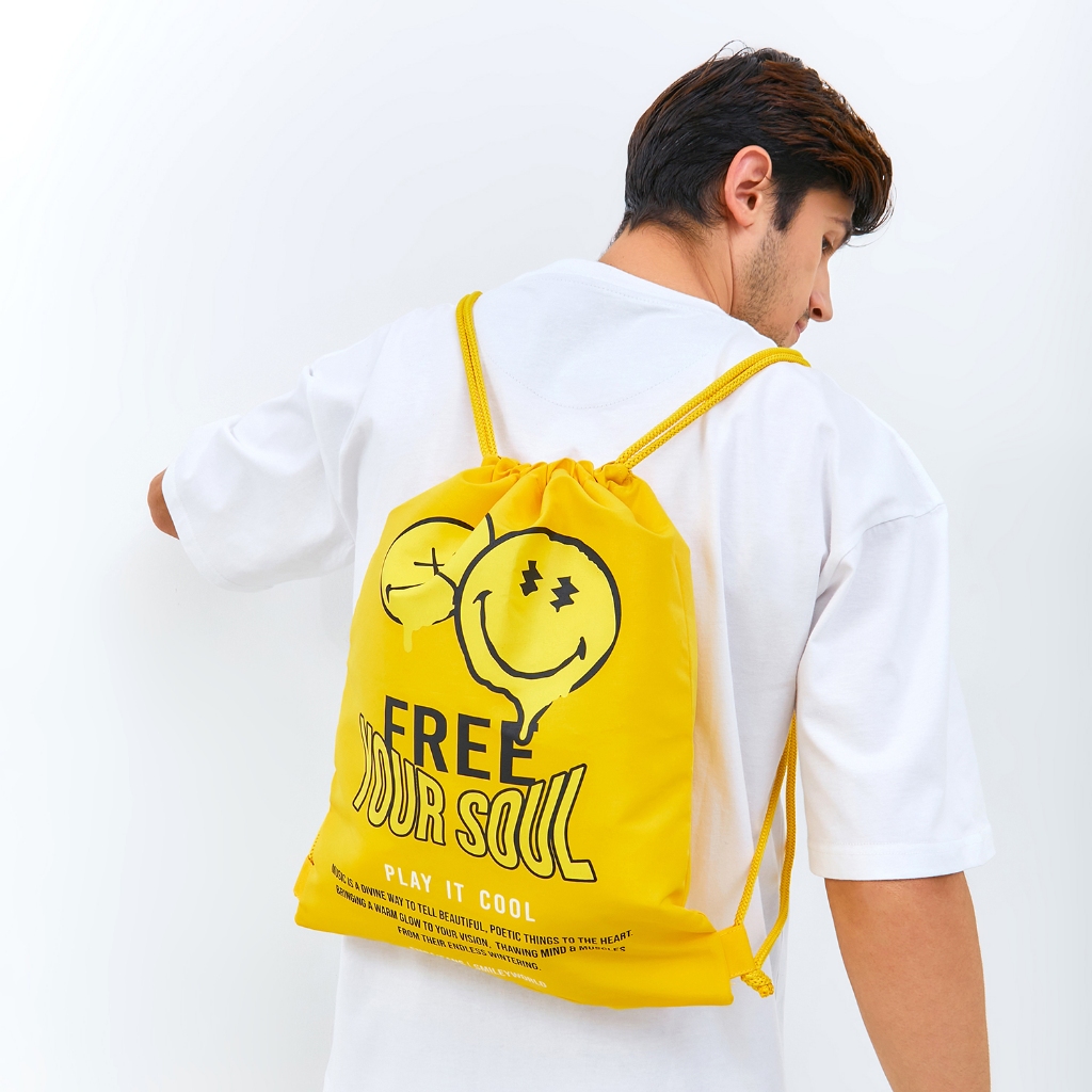 Emba Denim x Smiley World Tas Ransel Serut Smiley Polyester String Bag - Faine & Ben