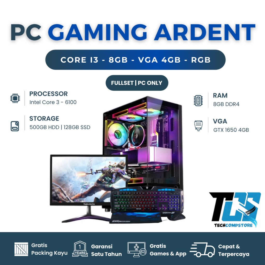 PC Gaming Editing Fullset Rakitan I3 Ram 16GB VGA GTX 1650 4GB Full RGB | Komputer Siap Pakai | ARDE
