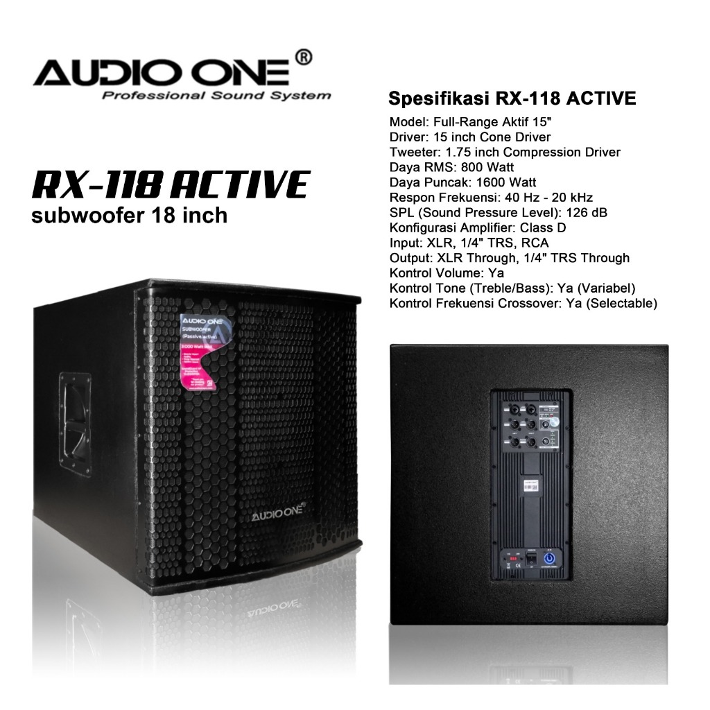 Subwoofer Single Fullrange  Aktif Pasif  Audio One RX Series 118 Class D 18 Inch Original - Original