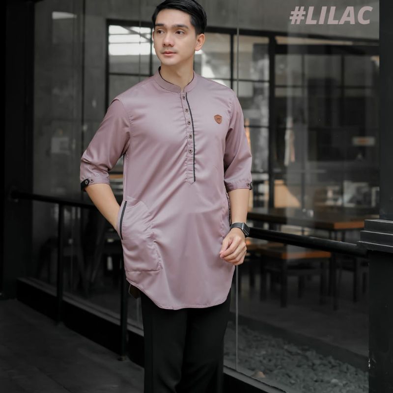Baju Koko Polos Terbaru Warna Terkini Pakaian Muslim pria Mode Lengan 3/4 Lilac