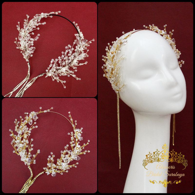 Bando Snowy Juntai Headpiece Rumbai Aksesoris Pengantin Hijab Rumbai