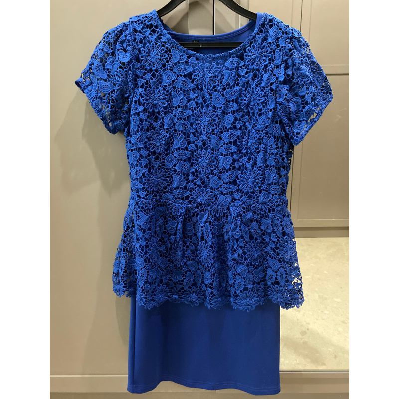 Dress wanita brokat biru tua