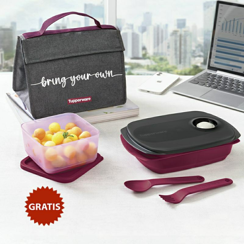 BIG SALE  PROMO TUPPERWARE BYO LUNCH BOX SET - TEMPAT BEKAL SET DENGAN TAS ORIGINAL MURAH VIRAL PREM