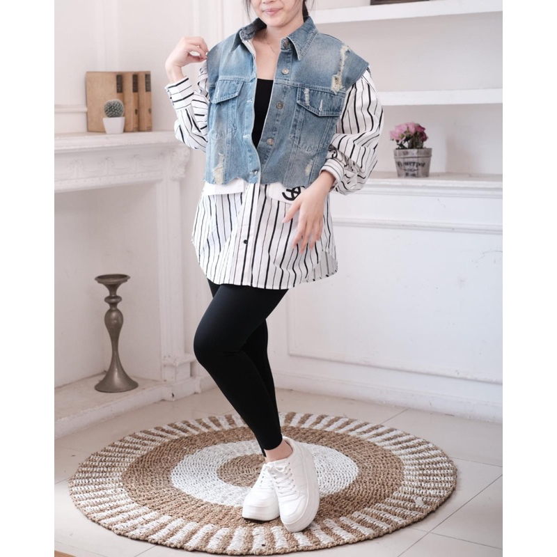 (READY) Denim Sailor Jacket Kemeja