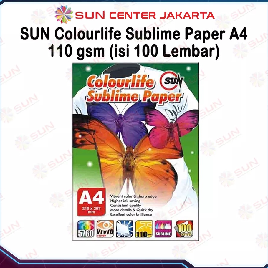 

PALING AMPUH Kertas Sablon Sublim Transfer Paper SUN Colourlife Sublime Paper A4 isi 1 Lembar