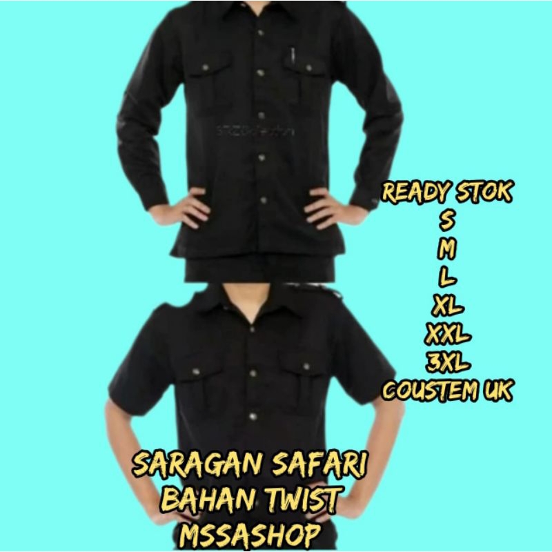 Stelan Seragam Safari Hitam pekat Security Pria wanita – Lengan Pendek | Baju Dinas Satpam
