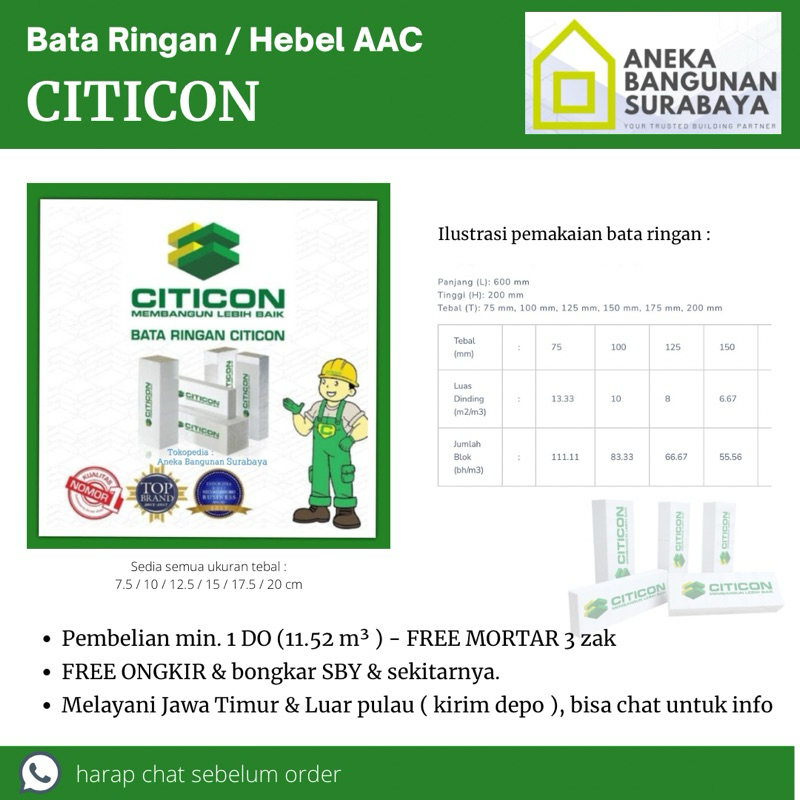 Bata ringan CITICON | promo free mortar | bata ringan AAC