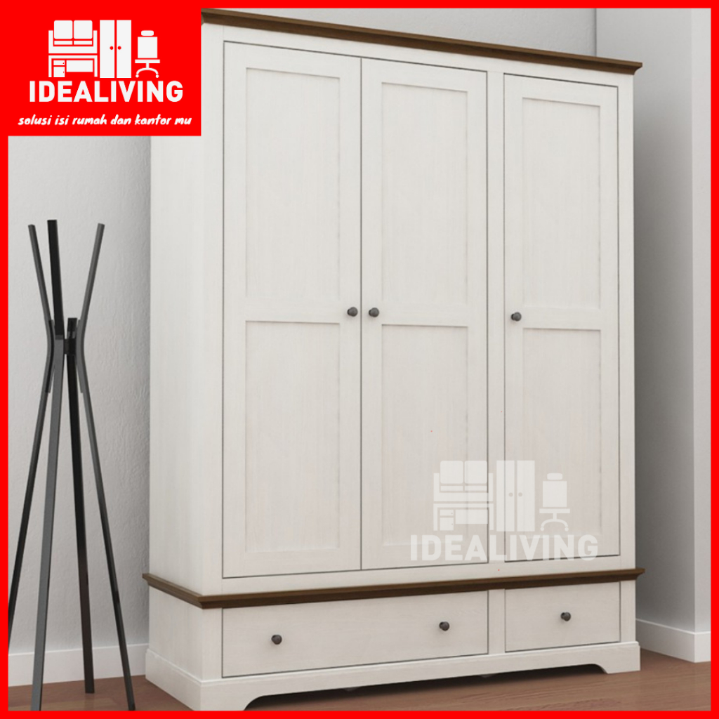 Alford Wd3 Lemari Pakaian 3 Pintu Kayu Terang White Ash - Brown Walnut