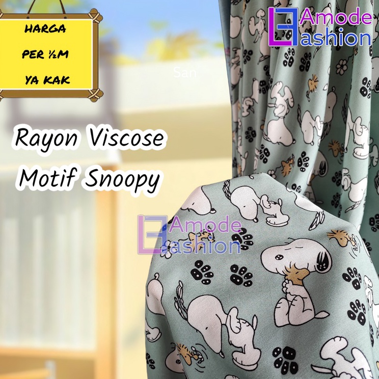 Grosir Baru  Kain Rayon Viscose Motif Snoopy