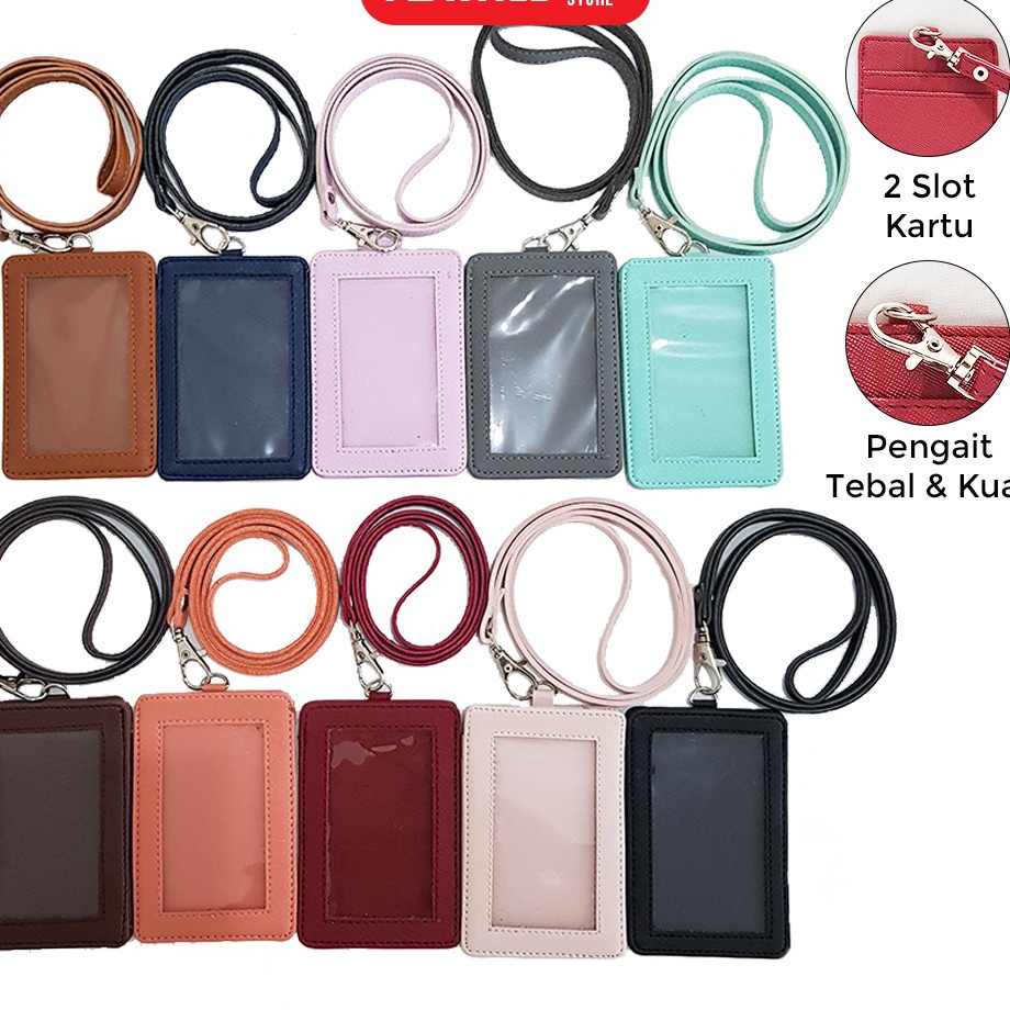 

TEBUS MURAH Flashee Name Tag ID Card Holder Kulit Lanyard Termurah Berkualitas PU Leather Lanyard NameTag ID Card Holder