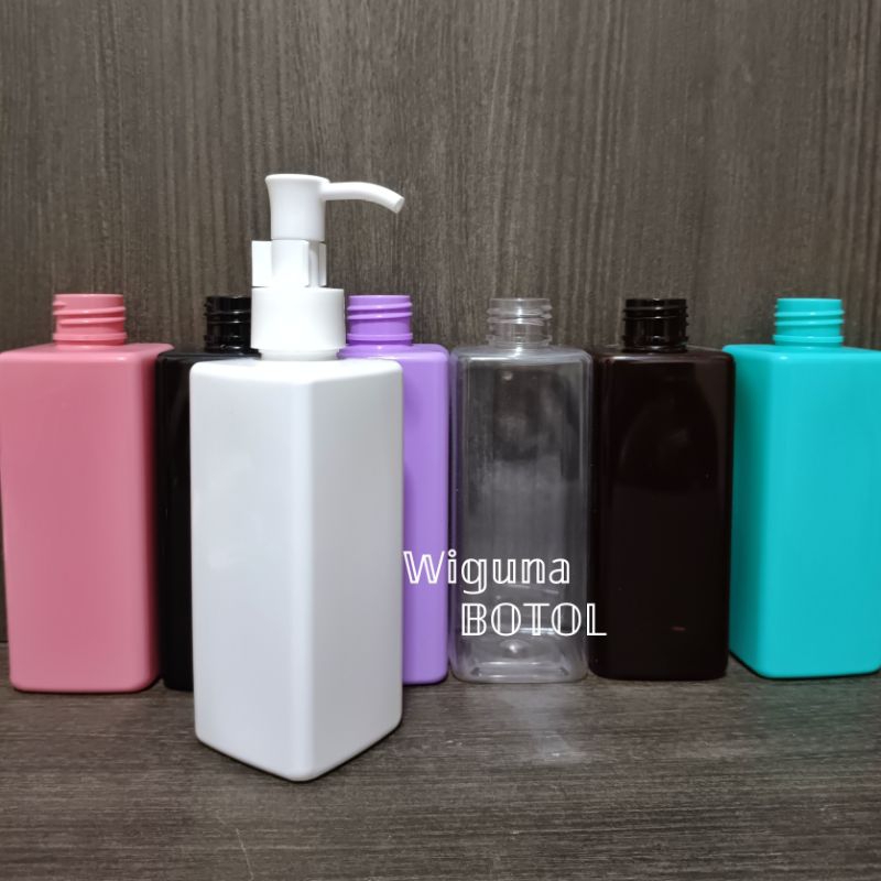 Botol Pump 250ml Kotak / Botol Pet 250ml Kotak Tutup Pump Clip Oil Putih