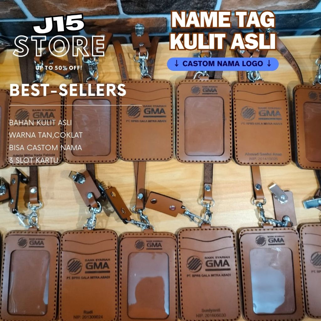 

Lanyard ID Card / ID Card Holder Kulit / Name Tag Kulit Custom Gravir Nama Logo