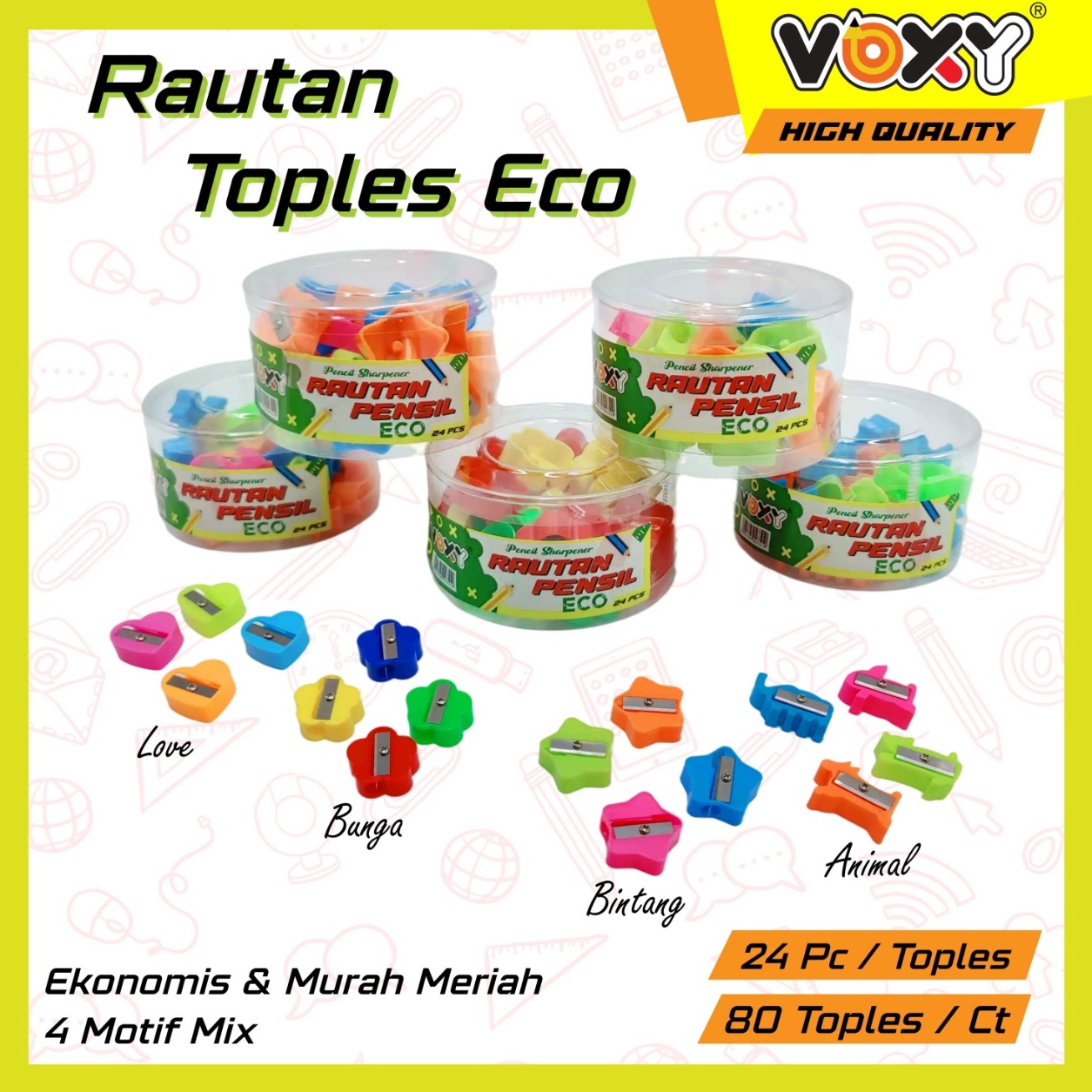 

Promo 22 RAUTAN OROTAN SERUTAN PENCIL TOPLES isi 24 motif random