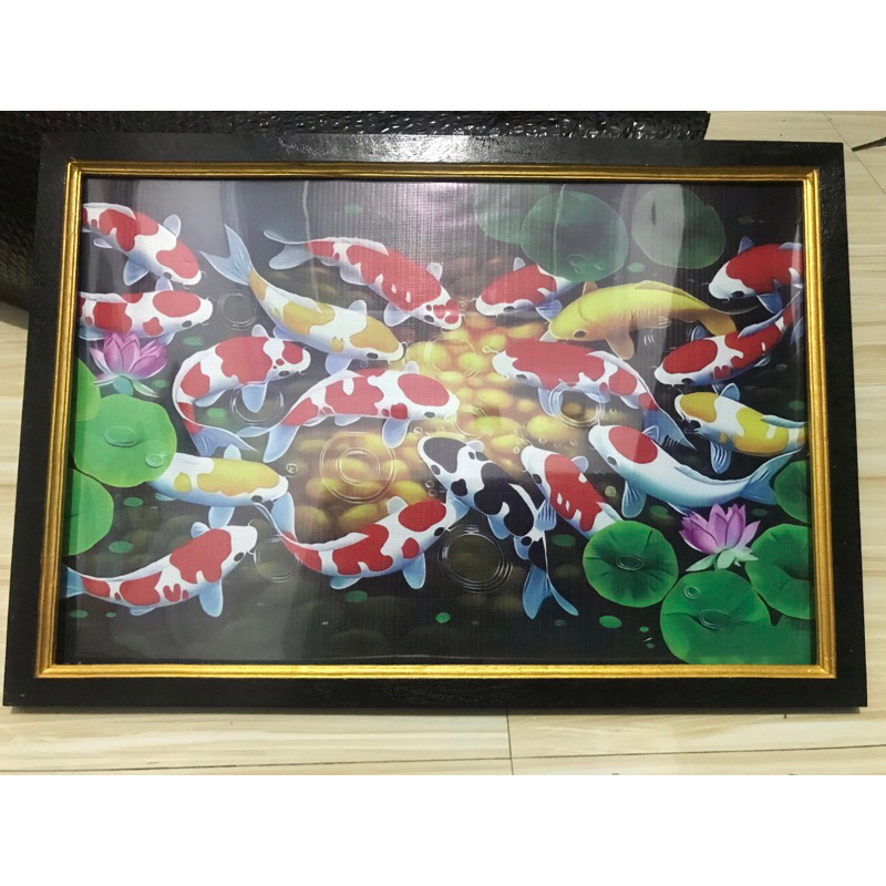 lukisan cetak ikan Koi telor emas plus bingkai