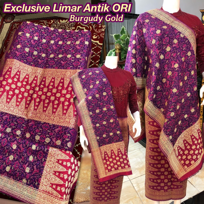 Exclusive Songket Limar Antik ORI Burgundy / Songket Tenun Palembang asli Tenun Tangan/ilham songket