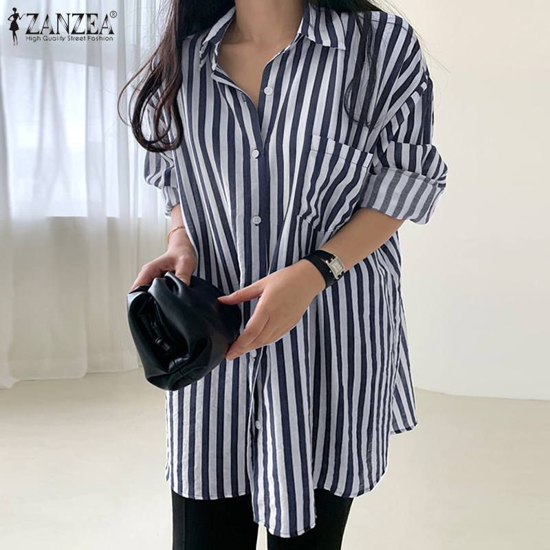ZANZEA Kemeja wanita import elegan garis-garis jumbo S-5XL Terbaru