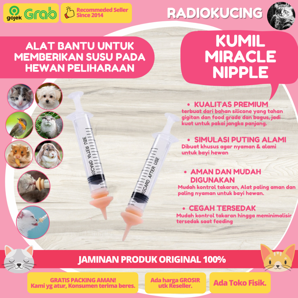 KUMIL MIRACLE NIPPLE - Dot Kecil Dot Alat Bantu Susu Bayi Kucing Kitten Suntikan Spuit Lembut Mirip 