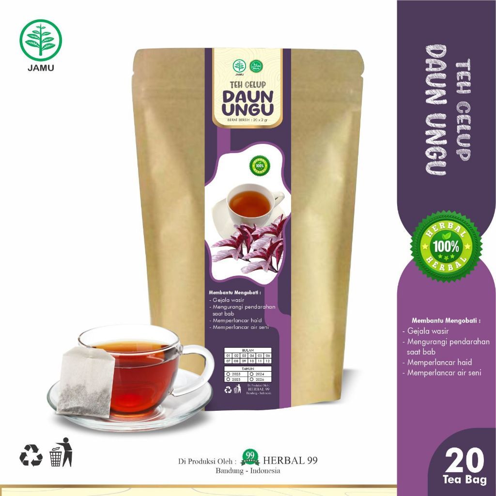 

Teh Celup Daun Ungu Herbal 99 | Wasir / Ambeien / | Handeleum Tea Premium Original