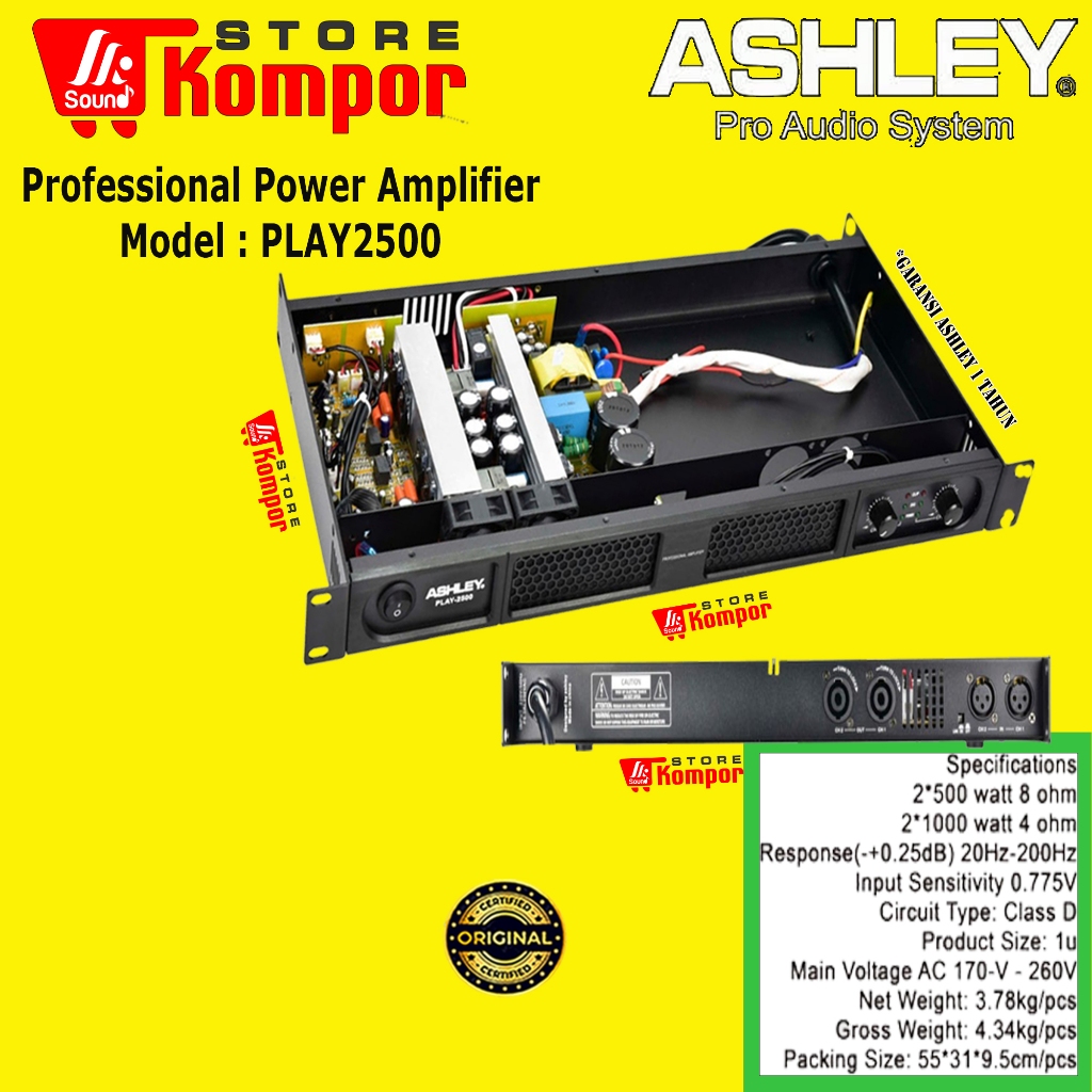 Ampifier Ashley Play 2500, 2x500 Watt, Amplifikasi Profesional