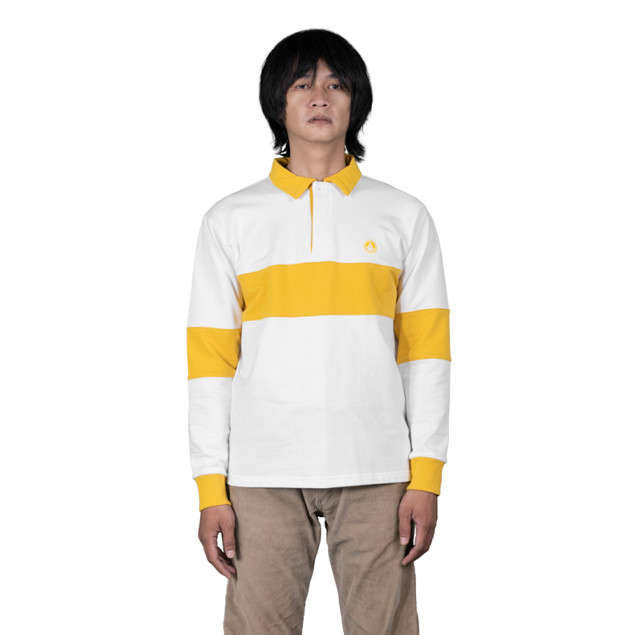 Farraz Rugby Tshirt Prung Terraceswear Kaos Polo Lengan Panjang Warna Putih Motif Kuning