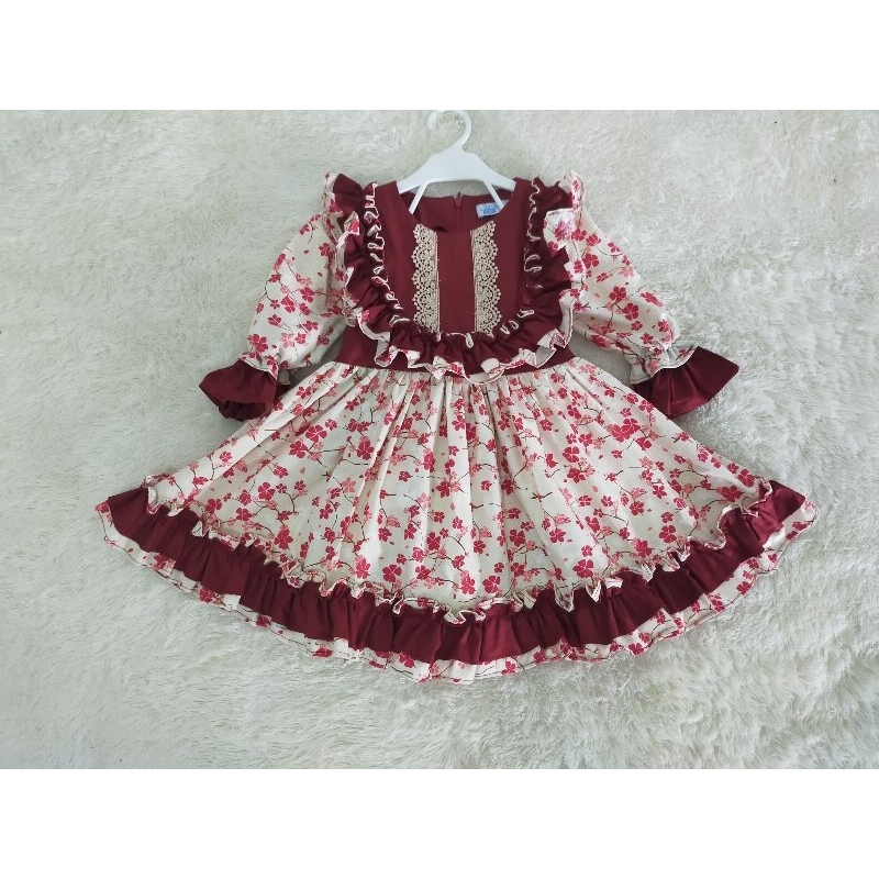 gaun anak perempuan dress anak baju anak perempuan merah bunga