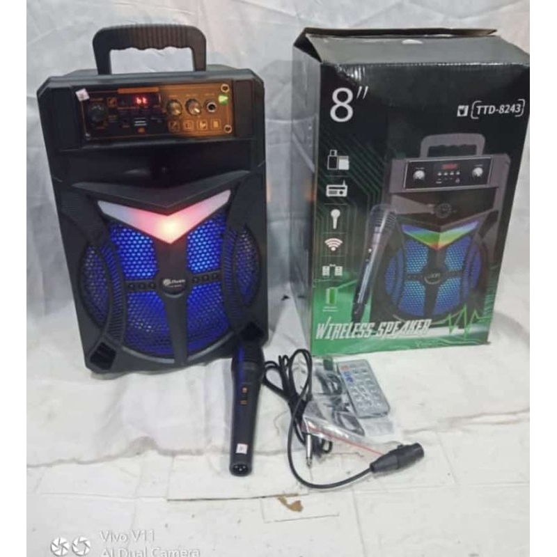 SPEAKER 8 INCHI Wireless speaker ttd 8243 bonus mic kabel bisa bluetoothUkuran 8 inchi