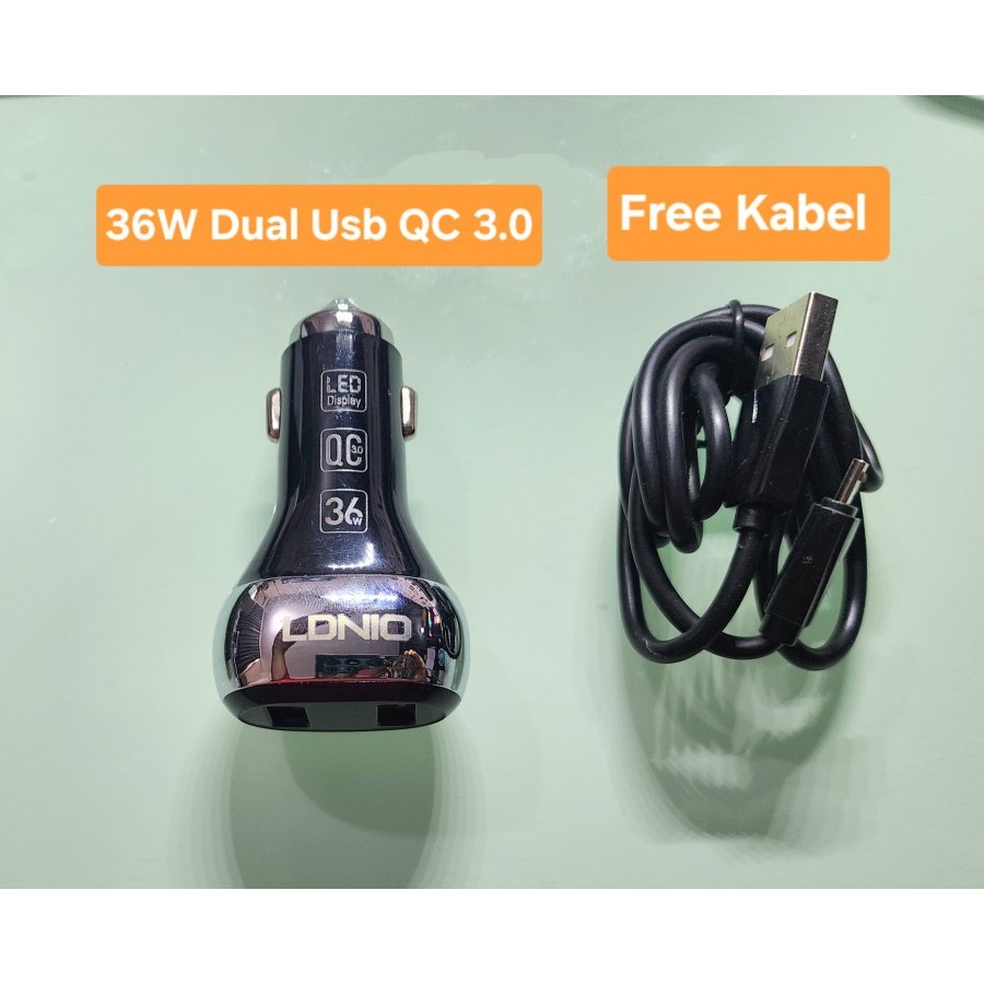 MH - Charger Mobil 36w Dual Usb QC 3.0 Display Voltmeter Digital Ldnio
