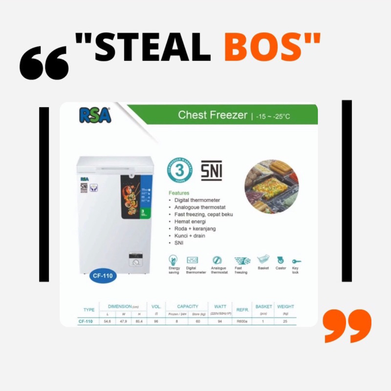 RSA chest freezer rsa 110 96liter freezer box RSA 110 chest freezer 110 rsa