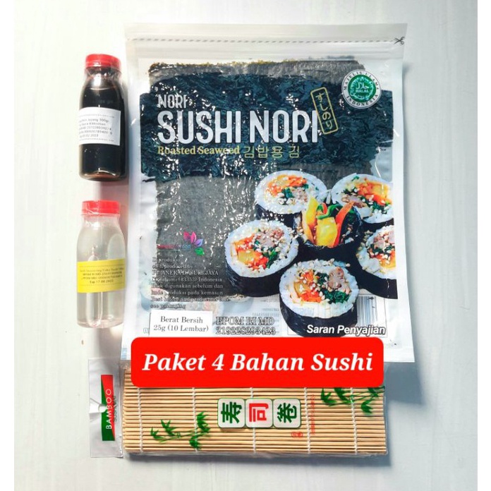

GROSIR MURAH Paket bahan sushi tipe 4 lengkap nori sushi java sakao nori cuka bambu sushi shoyu dried seaweed vinegar soy sauce tikar kecap asin shoyu rumput laut