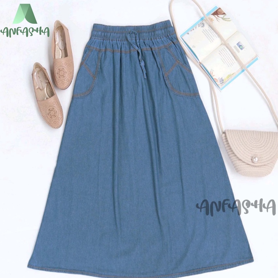 NEW Rok Jeans Panjang Model A Polos Terlaris  Rok Jeans Model A Standar Termurah BY TOKO ANFASHA