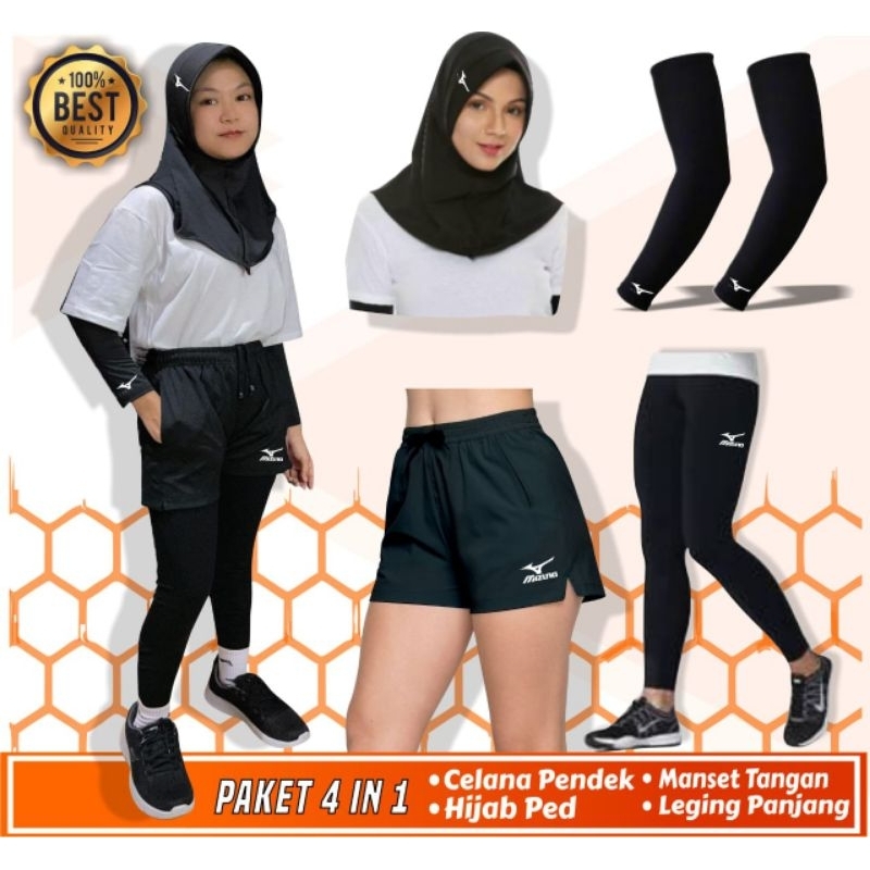 Promo Paket hemat celana legging panjang import celana pendek wanita hijab manset tangan olahraga vo