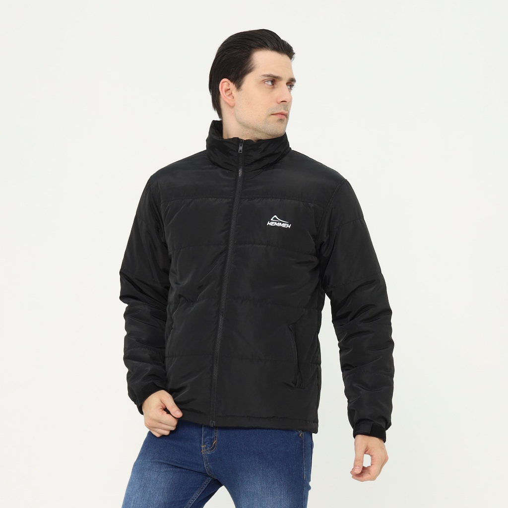 HEMMEH Jaket Windbreaker Hitam Parasut Polos