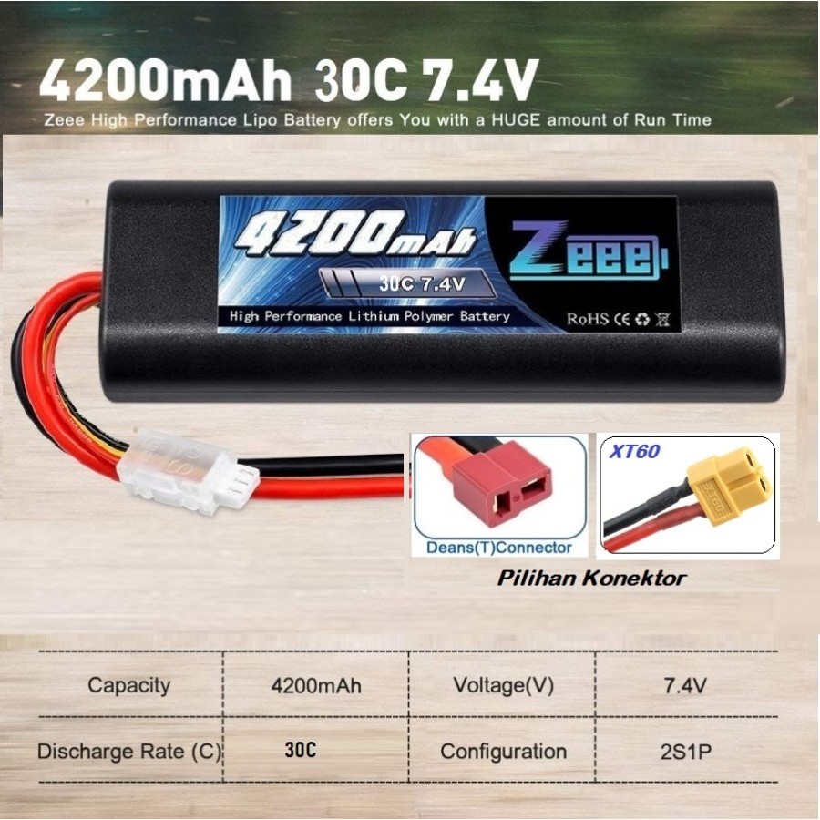 Zeee 4200mah 2s 7.4v 30C Hardcase Lipo Battery Oval Batre Lontong