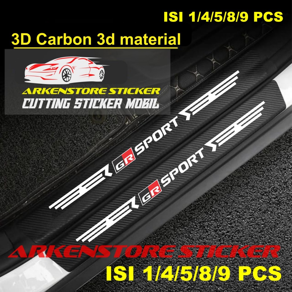 9pcs sticker sill plate carbon 3d mobil toyota gr sport sticker karbon 3d pelindung pijakan bumper b