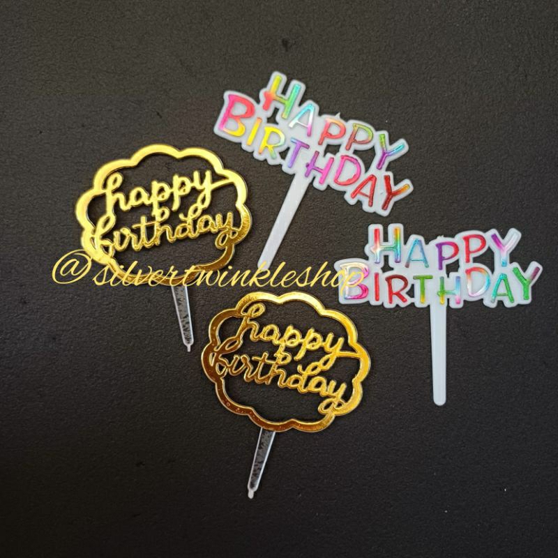 Cake topper tulisan happy birthday mini bahan plastik gold emas hiasan dekorasi kue tumpeng cake cup