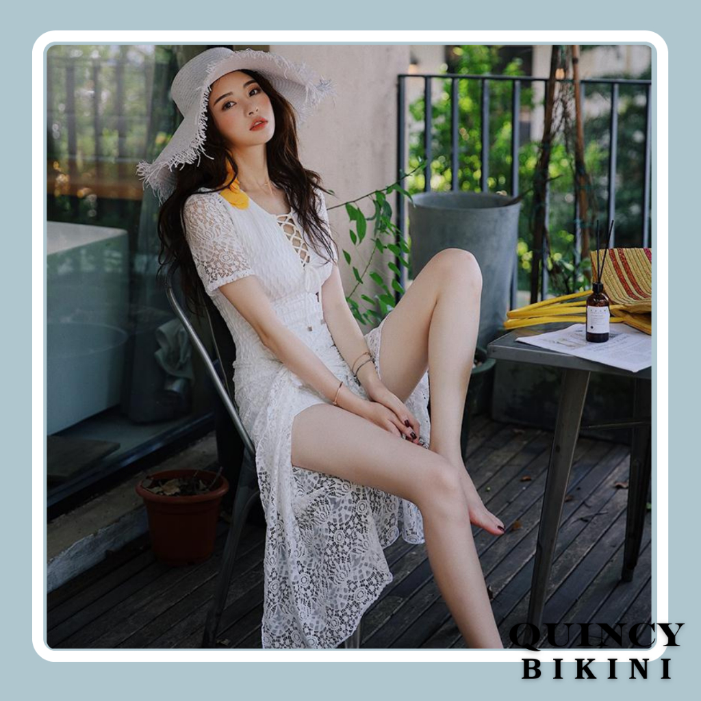 [QUINCY BIKINI] 9053 Swimsuit Wanita Gaya Korea Free Outer Model Jaring Rajutan Import High Quality