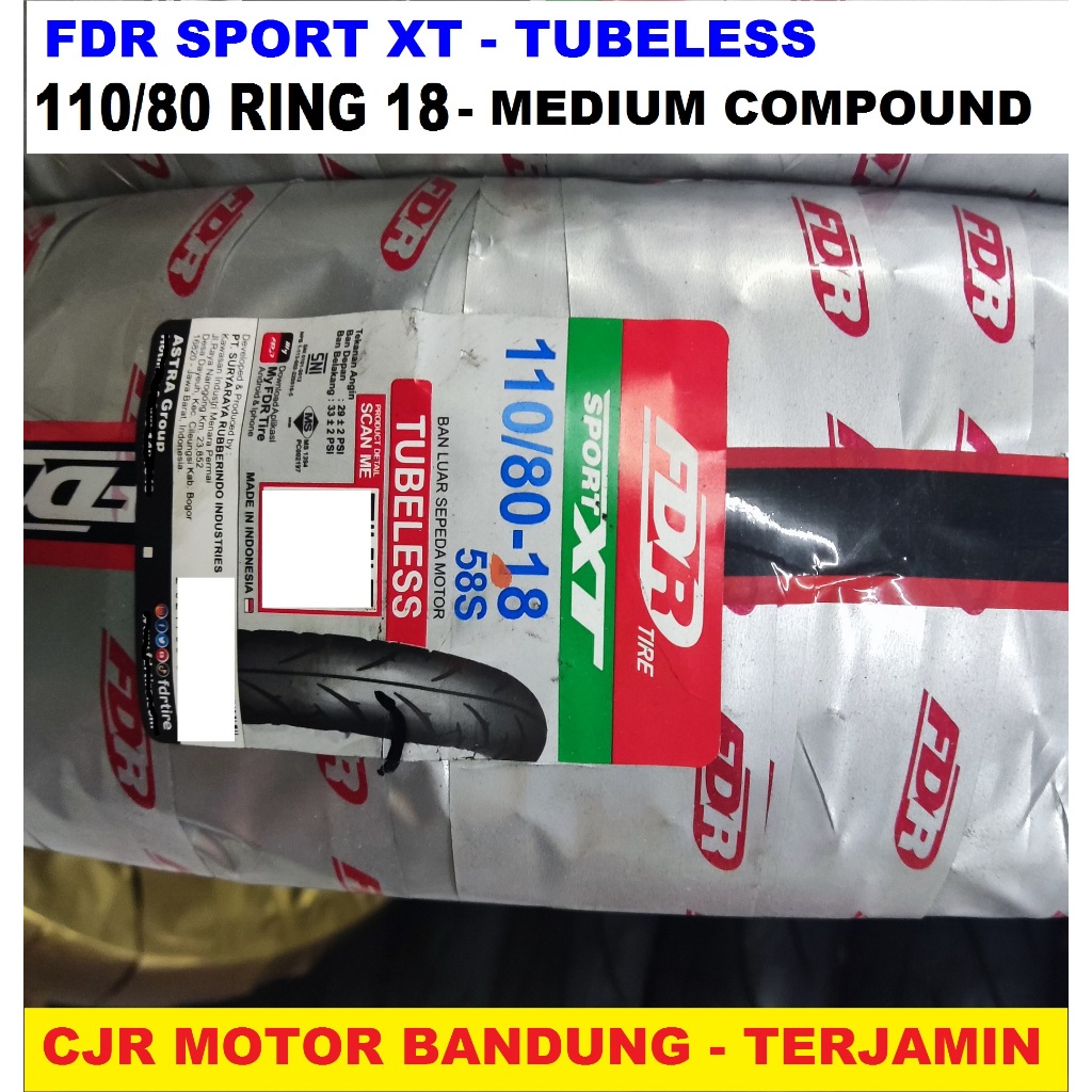 FDR Sport XT 110/80 ring 18 ban TUBELESS harian motor RX KING TIGER MEGA PRO OLD