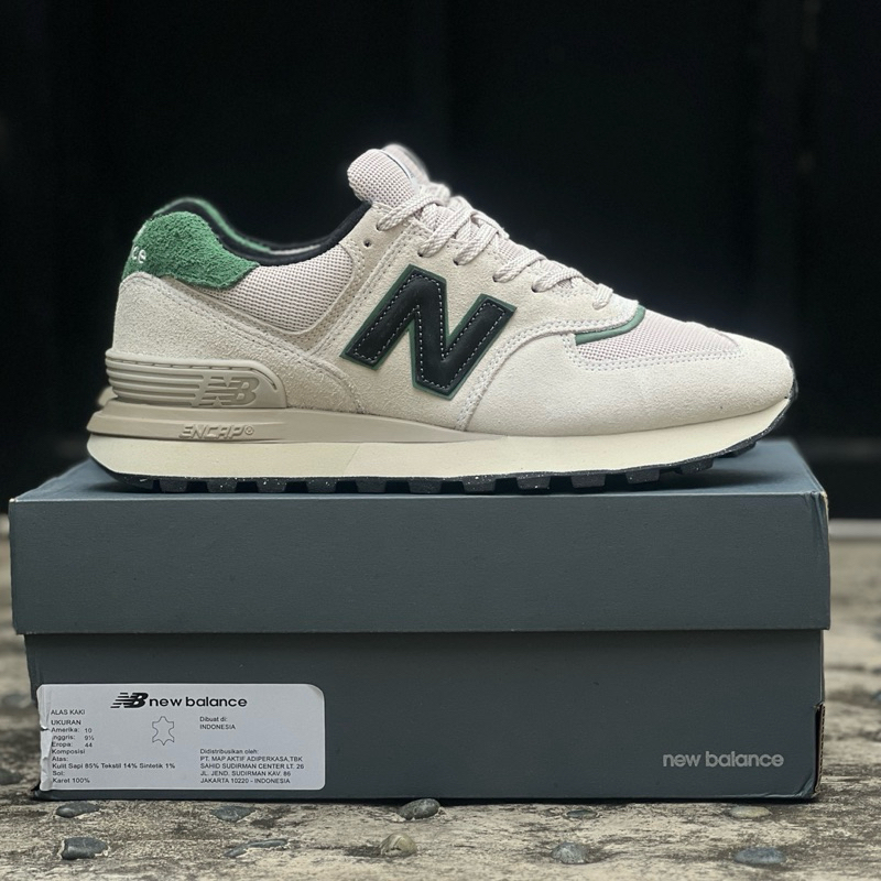 New Balance 574 Legacy Off White/ Black/ Green Original Resmi
