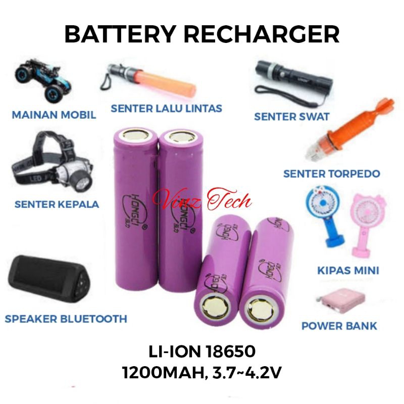 Battery 18650 Recharge Baterai Cas Batre Isi Ulang Kapasitas Real