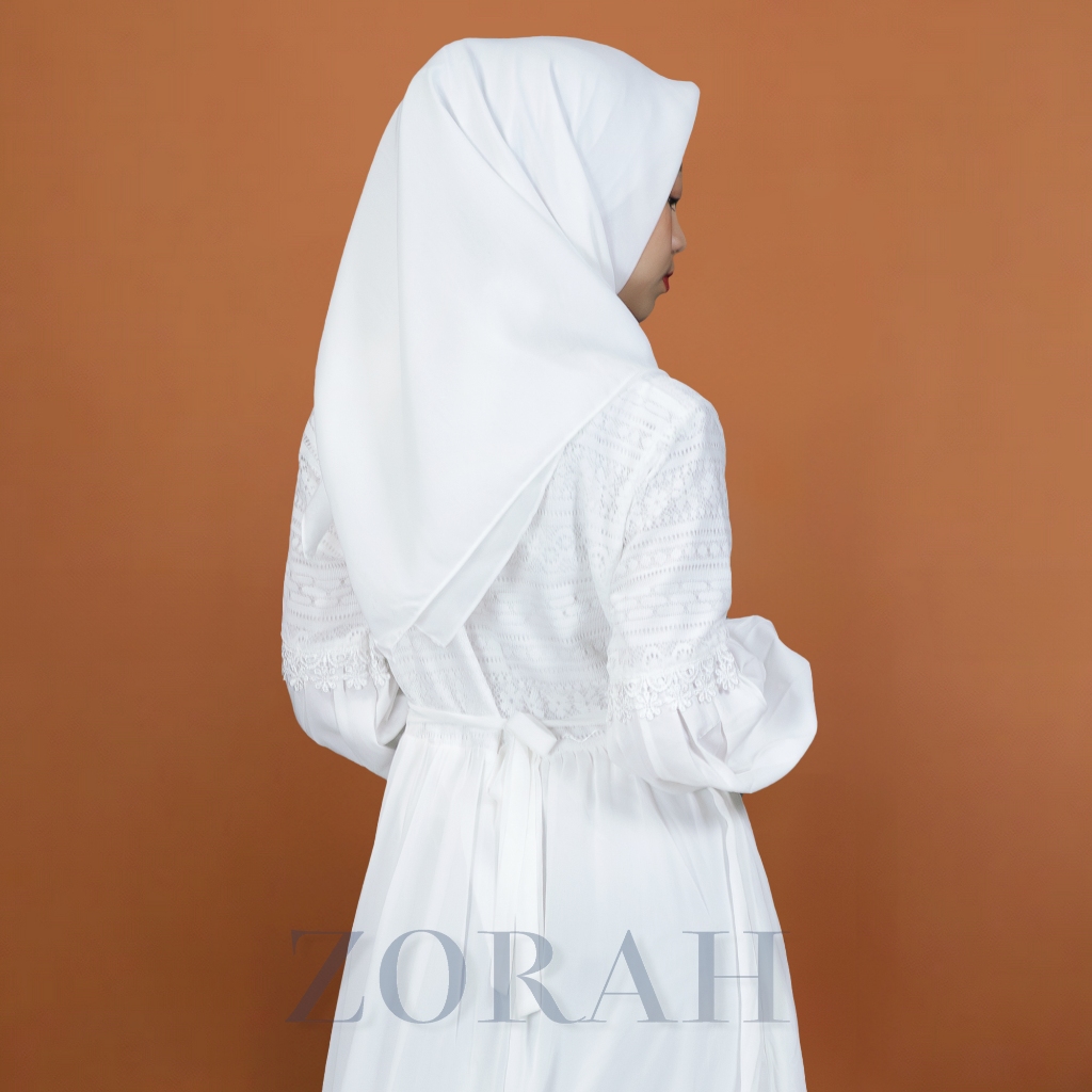 Cuci Gudang  Zorah Gamis Putih Brokat Wanita Simple Elegan Busui & Wudhu Friendly Dress Brukat